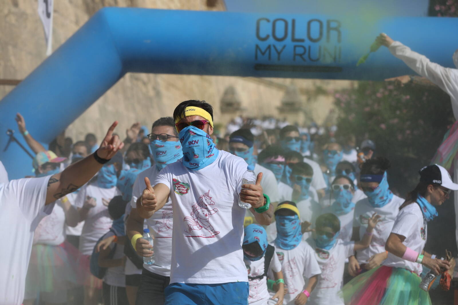 Runner leading the crowd